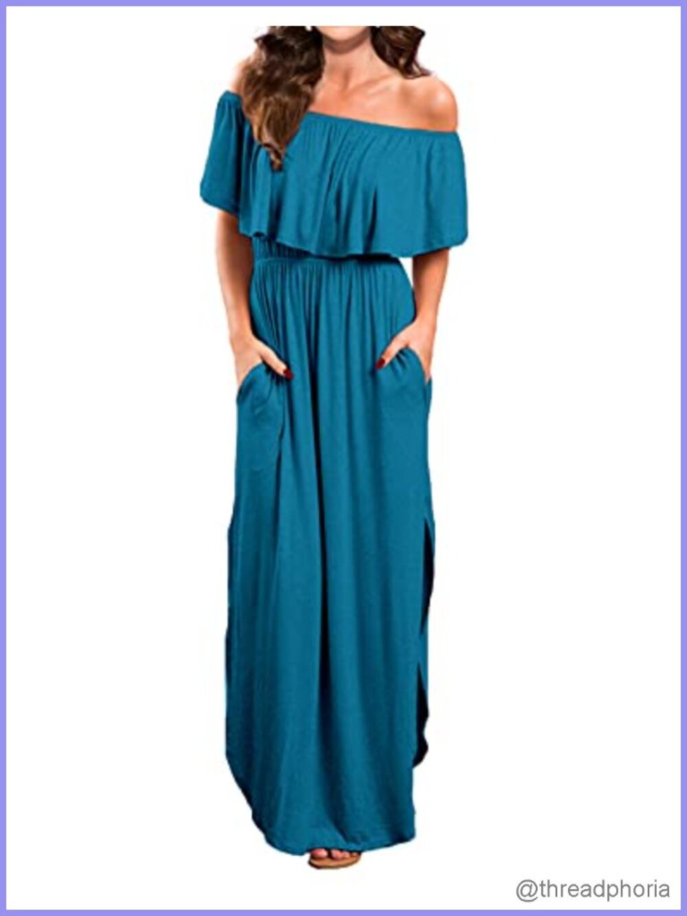 Off Shoulder Ruffle Beach Maxi Dress with Pockets for Women Summer Casual Long